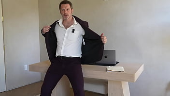 Office boss solo tommy wood jerking his cock huge cumshot