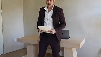 Office boss solo tommy wood jerking his cock huge cumshot