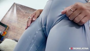 Beautiful babe pissing and getting piss showered