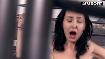 Petite teen plays with a huge cock horny hostel