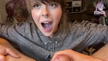 Cute nerdy girl shows her deepthroat skills on big dick