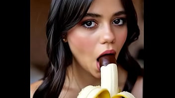 Wednesday addams playing with the banana