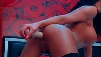 Skinny teen brunette rubs clit on webcam