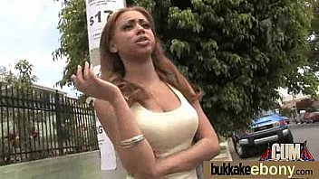 Hot ebony chick in interracial gangbang 3