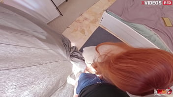 The stepson takes out his penis in front of his stepmother and she starts sucking it sweetly and asks him to fuck her and then cum in her mouth