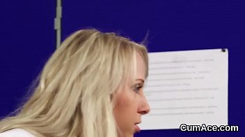 Peculiar doll gets cum load on her face swallowing all the spunk