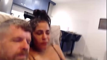 Fucking the sexy brunette on the couch