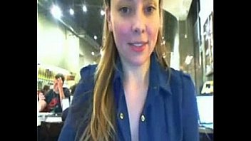 Cam model strips and flashes in very crowded cafe on webcam