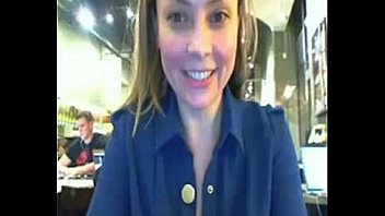 Cam Model Strips And Flashes In Very Crowded Cafe On Webcam thumbnail