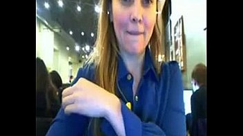 Cam model strips and flashes in very crowded cafe on webcam