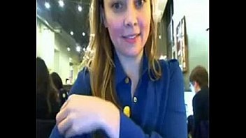 Cam model strips and flashes in very crowded cafe on webcam