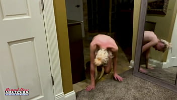 Petite inked blonde sassy rubs her juicy titties and finger fucks her twat