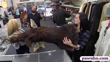 Lesbian Couple Fucking With Pawn Keeper thumbnail