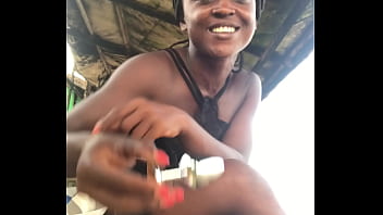 Crazybitch unlocking a package received from kikuu at the beach