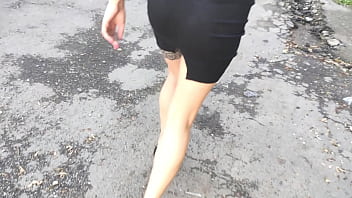 Sexy babe deep blowjob on staircase public sex