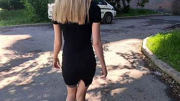 Sexy babe deep blowjob on staircase public sex