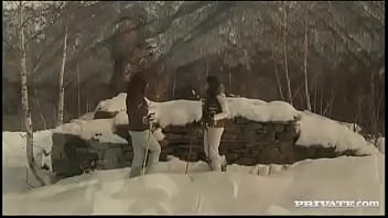 Gilda roberts and zafira screw one another in the snow