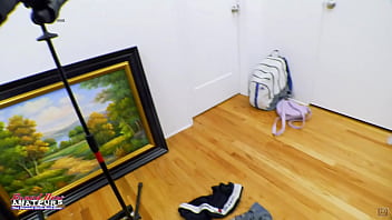 Petite exotic coed raven rubs her twat and gets jizzed sucking a cock