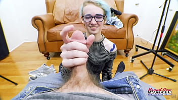 Petite exotic coed raven rubs her twat and gets jizzed sucking a cock