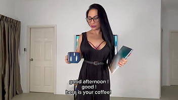 Obedient secretary in glasses deepthroats her boss’s thick cock for a bonus