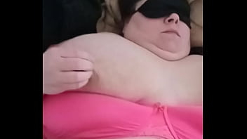 Fat bitch plays with her boobs
