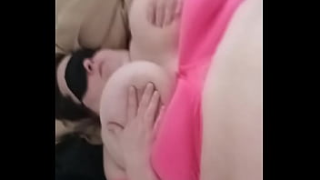 Fat bitch plays with her boobs