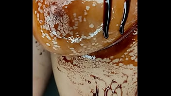 Sexy erotic 21 years old teen playing with her delicious boobs & pussy with chocolate syrup valentine special