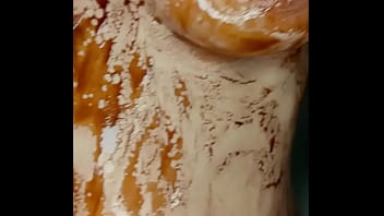 Sexy erotic 21 years old teen playing with her delicious boobs & pussy with chocolate syrup valentine special