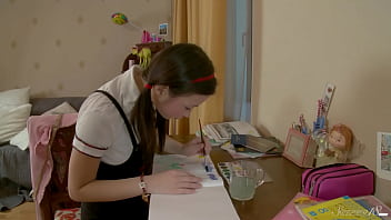 Young brunette orika z's study session turns into a wild diddling