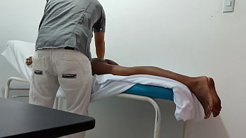 The doctor gives special attention and sensual massage to his female patient