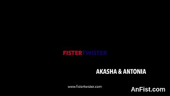 Lezzie kitten gets her hairless honey pot and anal hole fist fucked