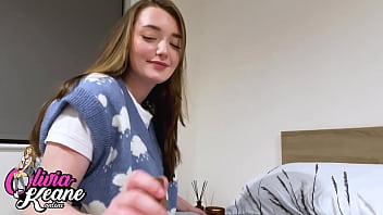 Brit teen gives an oily handjob