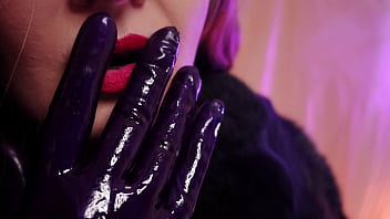 Ripping latex rubber fetish and destroying clothes arya grander asmr in fur coat