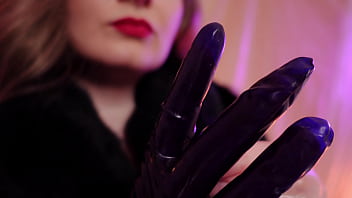 Ripping latex rubber fetish and destroying clothes arya grander asmr in fur coat