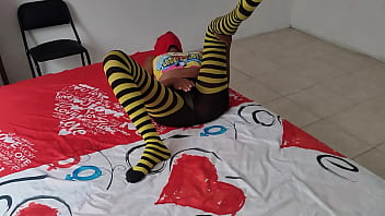 Stepmother caresses her buttocks and tits then the stepson arrives and rubs his penis with her feet