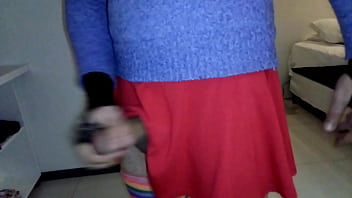 Taking pictures of her tits her boyfriend comes in and they fuck he shoots his cum on her round ass