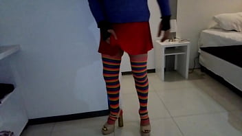 Taking pictures of her tits her boyfriend comes in and they fuck he shoots his cum on her round ass