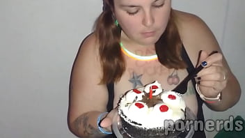 Nasty slut scarlett eats 11 loads on her birthday cake at adult video arcade Nasty slut scarlett eats 11 loads on her birthday cake at adult video arcade