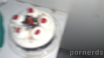 Nasty slut scarlett eats 11 loads on her birthday cake at adult video arcade