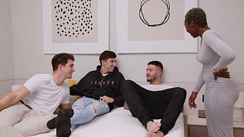 Innocent ebony wants to fulfill her fantasy of being the star of a wild gangbang