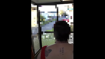 Public kiwi slutty bitch carries out the rubbish wearing red fishnet mini dress in full view