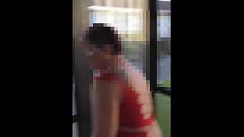 Public Kiwi Slutty Bitch Carries Out The Rubbish Wearing Red Fishnet Mini Dress In Full View thumbnail