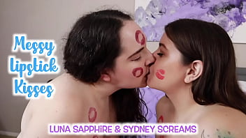 Messy lipstick kisses lipstick lesbians luna sapphire and sydney screams cover each other with red lipstick kiss marks kissing lipstick kisses lipstick marks