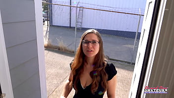 Cute brunette kay lee rubs her pussy and gets finfered before giving a bj