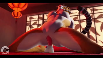 Furry tiger girl rides a dildo