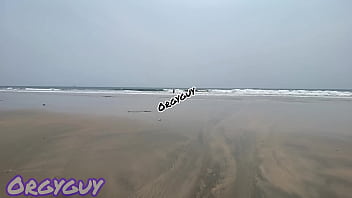 Ebony wife flashes pussy at a beach house