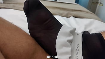 Step Gay Dad Black Sheer Socks White Cock Come Worship My Feet Watch Me Edge My Hard White Cock And Let's Cum Together thumbnail