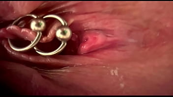 Extreme close up rubbing my pierced clit by makeup brush and huge orgasm make me completely wet my pussy