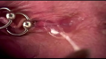 Extreme close up rubbing my pierced clit by makeup brush and huge orgasm make me completely wet my pussy