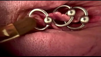 Extreme close up rubbing my pierced clit by makeup brush and huge orgasm make me completely wet my pussy